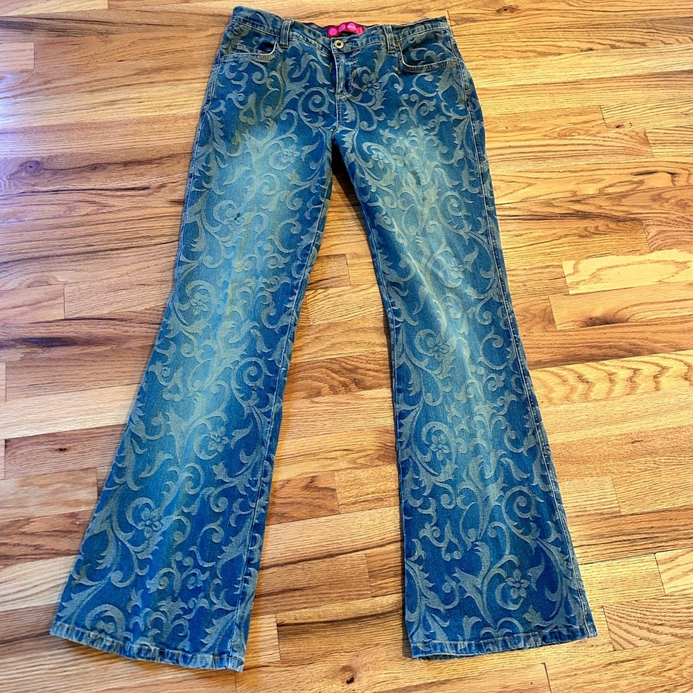 GLO jeans Blue Scroll-Pattern Flare Jeans